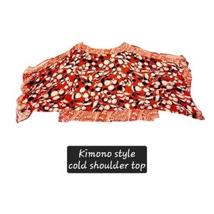 Kimono style cold shoulder top red black white size 3x
